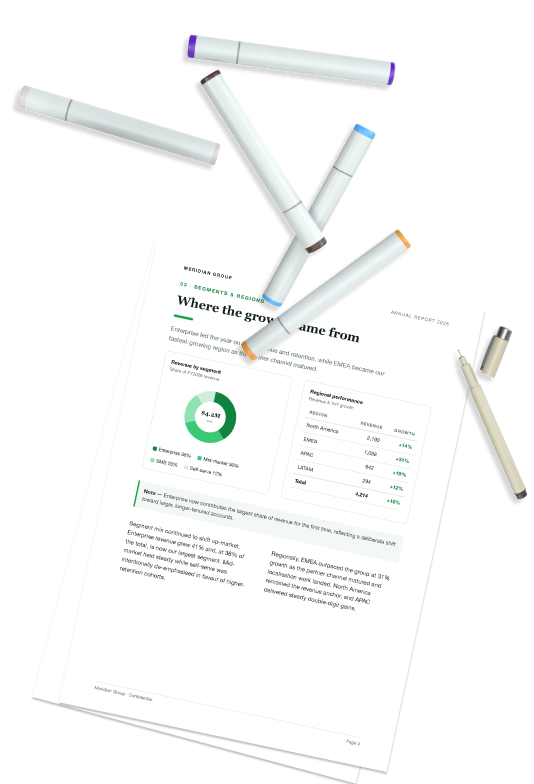 Printed pages of the annual report and color markers